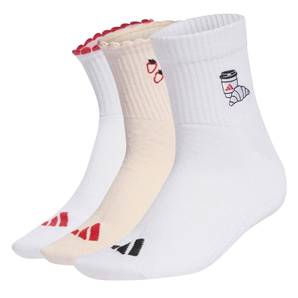 Adidas Womens/Ladies Strawberry Ankle Socks (Pack of 3) / White/Purple